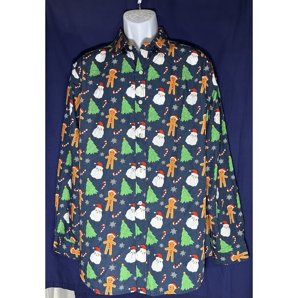 Simon Banks Christmas Gingerbread Man Buttons Up Shirt Size L